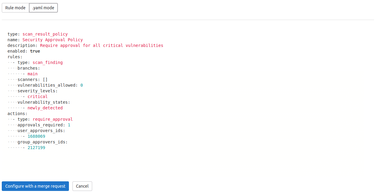 Policy Editor YAML Mode